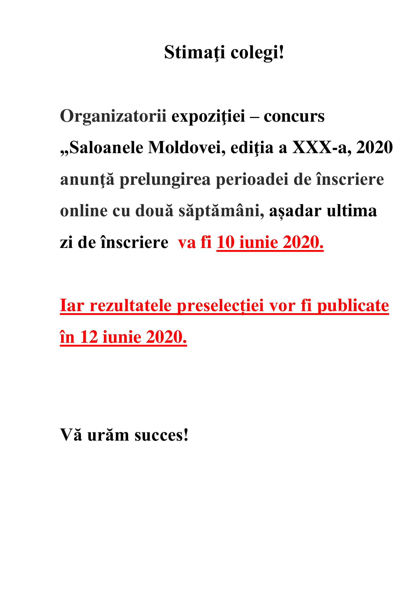 Anunţ Saloanele Moldovei, 2020